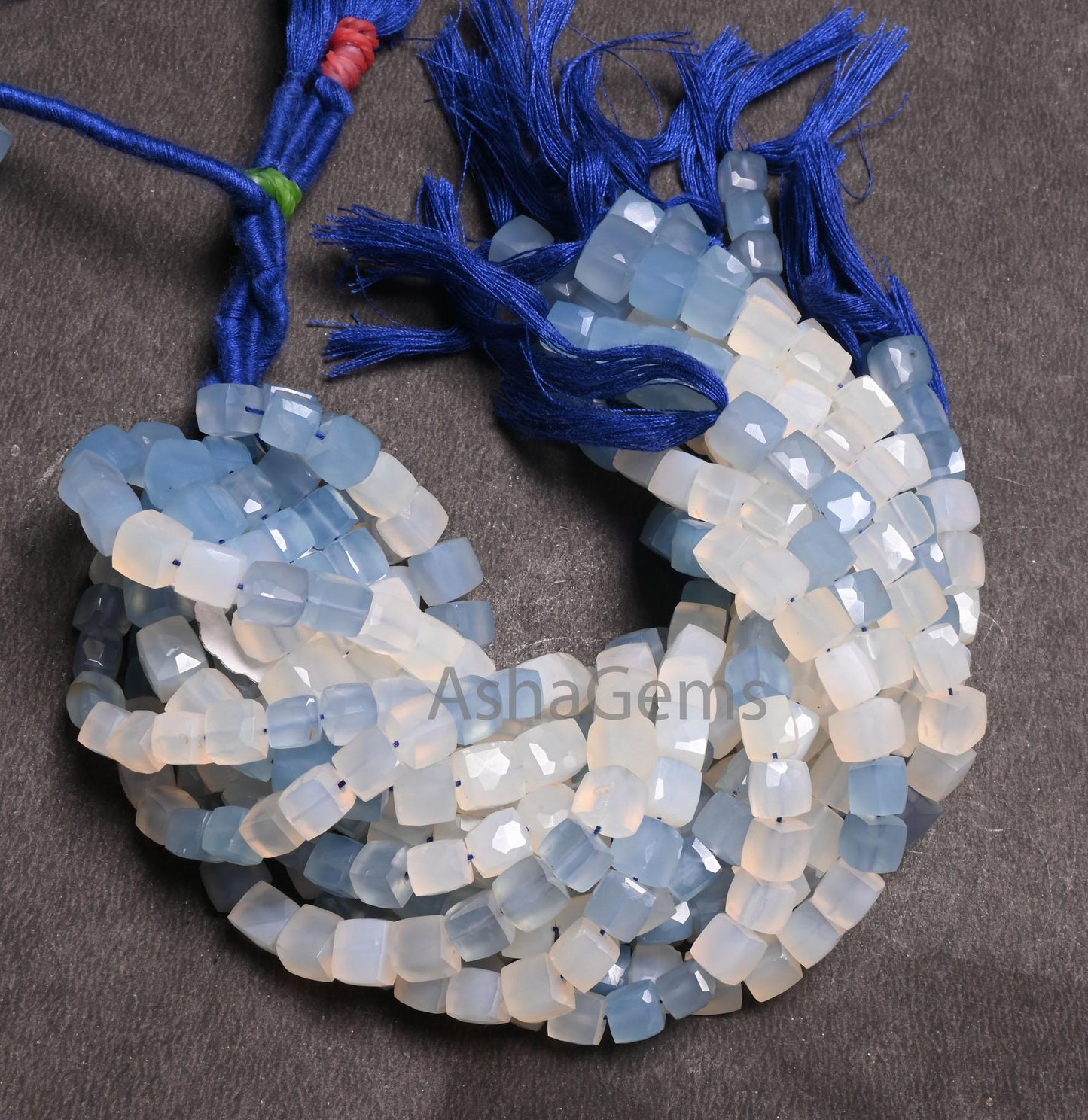 Beautiful Chalcedony Faceted 3D Cube Box Gemstone Beads,8" Shaded White Blue Chalcedony Box Shape Indian Cut Chalcedony Beads Jewelry Crafts
