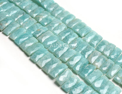 Fine Blue Amazonite Faceted Rectangle Shape Beads, Natural Peru Amazonite Fancy Chicklet Bead For Bracelet Jewelry Making Double Drill Beads