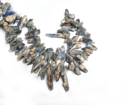 Natural Kyanite Beads, Kyanite Rough Beads,16" Strand Blue Kyanite Unpolish Long Stick Uneven Shape Gemstone Beads, Side Drill Raw Bead SALE