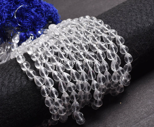 AAA Quality Crystal faceted Drops Straight Drill Beads,8"Strand Natural white Crystal Quartz Teardrop Machine Cut Gemstone Bead Jewelry SALE