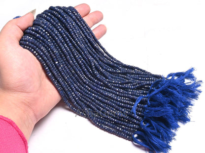 Beautiful Blue Sapphire Faceted Rondelle Shape Beads, Fine Blue Corundum Indian cut Gemstone Beads, sapphire beads necklace making Jewelry