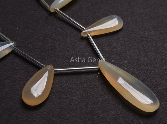 Beautiful Chalcedony Smooth Pears Gemstone Beads, Shaded Off Light Yellow Chalcedony Fancy Teardrop Side Drill Beads Necklace Jewelry Making