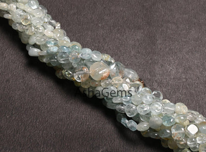 Aquamarine Beads, Light Aqua Blue Aquamarine Plain Handmade Coin Beads Gemstone Smooth Coin Uneven Shape Beads For Jewelry Making Crafts 8"