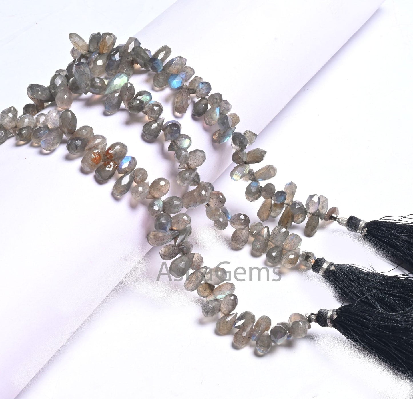 Beautiful Flashy labradorite Faceted Drop Beads,8" Natural Blue Fire Labradorite Indian Cut Teardrop Briolette Gemstone Beads Jewelry Crafts (AG 18652)