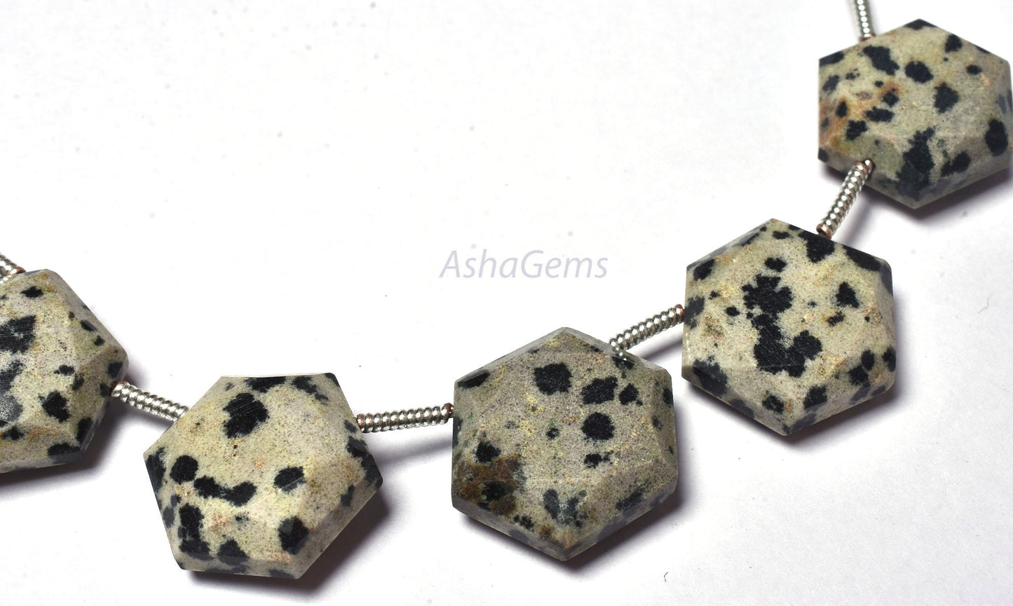 Beautiful Dalmation Jasper Fancy Hexagon Shape Faceted Beads,11-13.5 mm Natural Dalmation Jasper 6 Corner Gemstone beads, Jasper Beads Craft