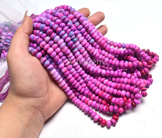 Beautiful Hot Pink Opal Smooth Rondelle Gemstone Beads, Shaded Pink Blue Opal Plain Handmade Bead AAA Opal Bead Jewelry Making Necklace SALE