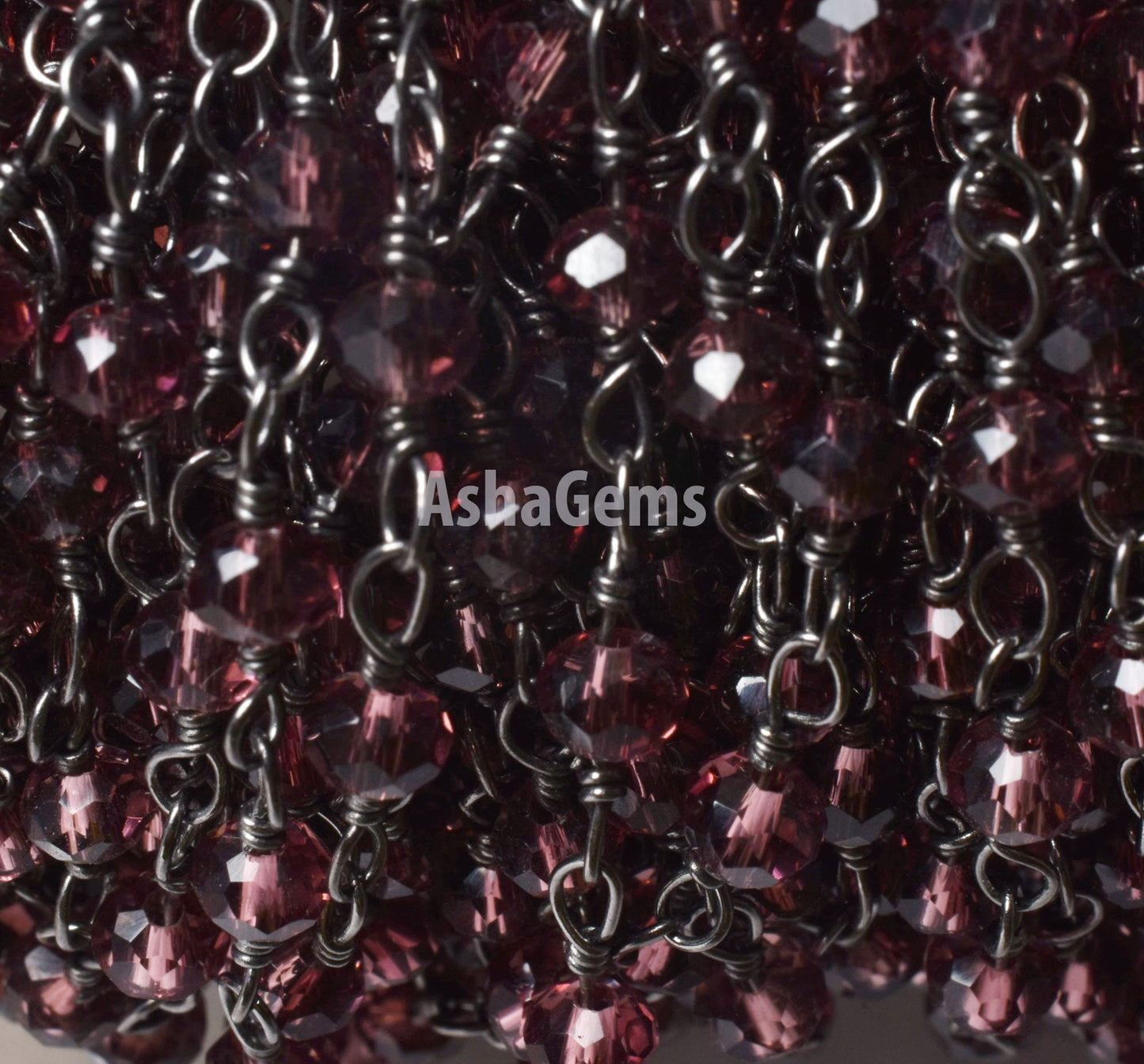 SALE 3,5,10,25 Ft Rhodolite Garnet Hydro Faceted Rondelle Beaded Rosary Chain Black Plated Wire,Jewelry Making Finding, Chain 3-3.5mm