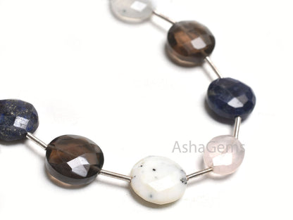 Beautiful Mix Gemstone Faceted Coin+3Piece Rose Quartz Oval Beads, Multi Color Stone Briolette Straight Drill Bead Jewelry Making Craft SALE