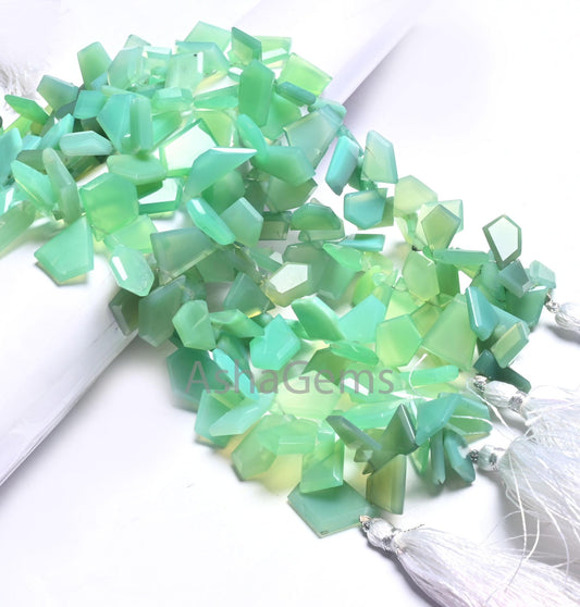 AAA Green Chalcedony Fancy Flat Nugget Gemstone Beads,Chryso Chalcedony uneven Shape table cut Faceted Slice Briolette Beads Jewelry Crafts (AG 18676 )