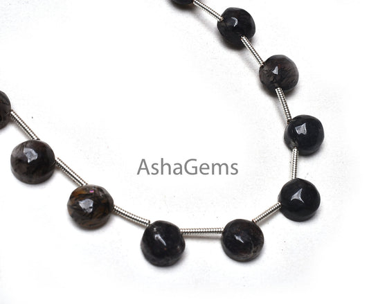 7.5-8 mm Black Rutile Smooth Round Cabochon Side Drill Beads, Natural Rutile Fancy Beads 1 Side Flat table Round Cab Gemstone Beads Jewelry