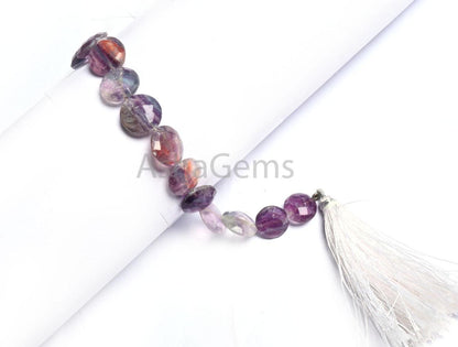 11 mm Natural Purple Fluorite Coin Shape Faceted Gemstone Beads, Rare Shaded Bio Fluorite Coin Briolette Straight Drill Beads Jewelry Making