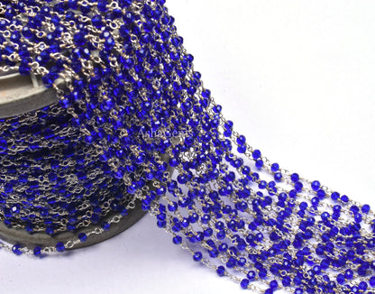beautiful Royal Blue Quartz Hydro Faceted Rondelle Beads Chain 1,5,10,50 Ft. Silver Plated Rosary Chain Wire Roll Chain For Jewelry makings