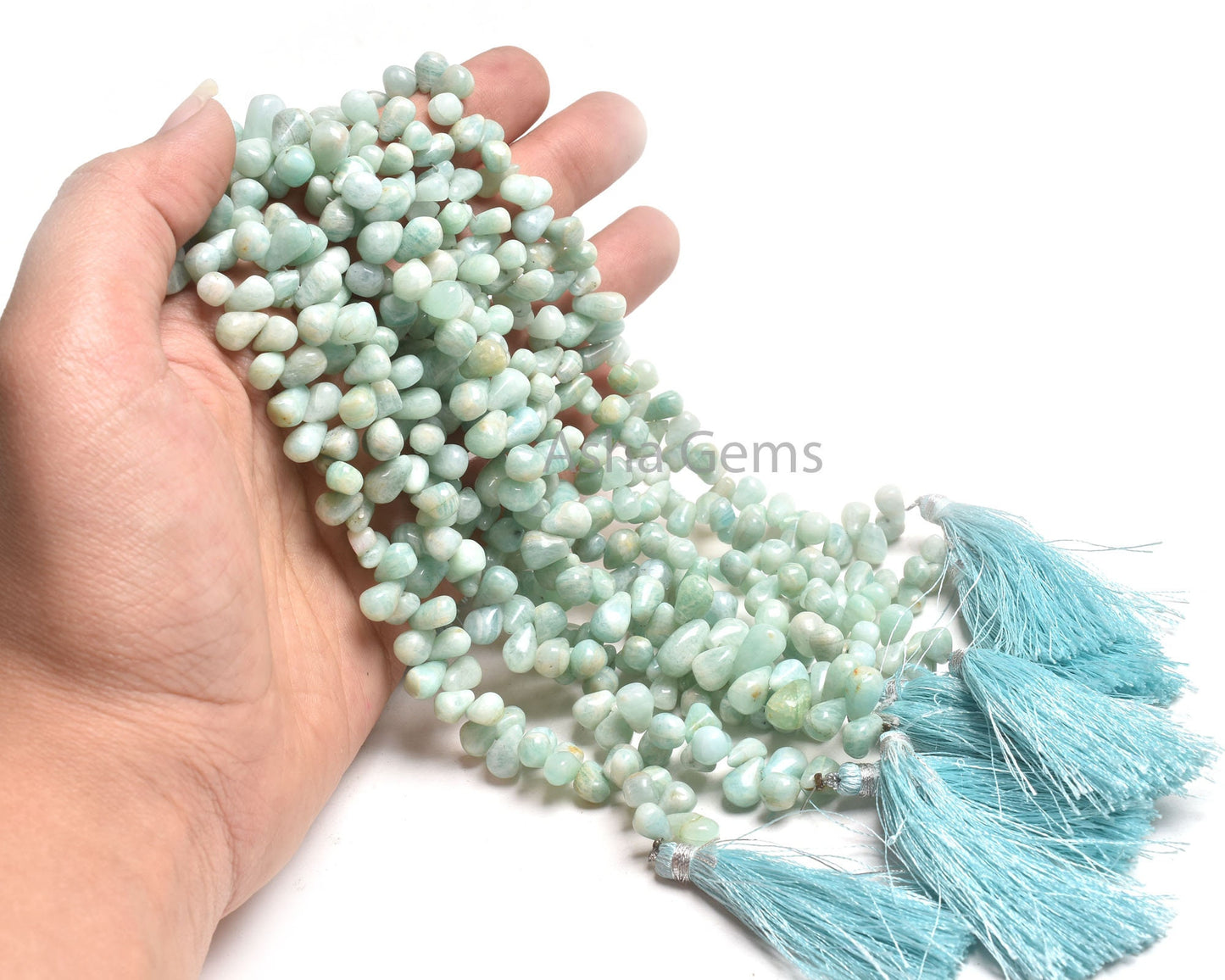 Blue Amazonite Smooth Drops Shape Gemstone Beads,8" Strand Natural Amazonite Side Drill Teardrop Handmade Bead, Amazonite Beads Jewelry Sale
