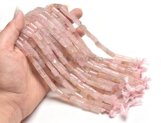 Natural Pink Rose Quartz Fancy uneven Pipe Gemstone Beads,9" Strand Rose Quartz Smooth Tube Shape Straight Drill Handmade Beads Jewelry SALE