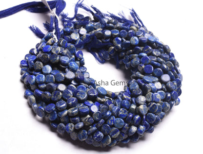 Natural Lapis Lazuli Smooth Coin Gemstone Beads,13" Strand Blue Lapis Plain Handmade Uneven Flat Coin Straight Drill Bead lapis Jewelry SALE