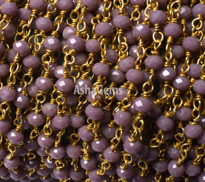1,10,50 Feet Lavender Hydro Faceted Rondelle Beads Rosary Chain,3 mm Gold Plated Wire Wrap Beaded Handmade Rosary Chain Jewelry making Craft