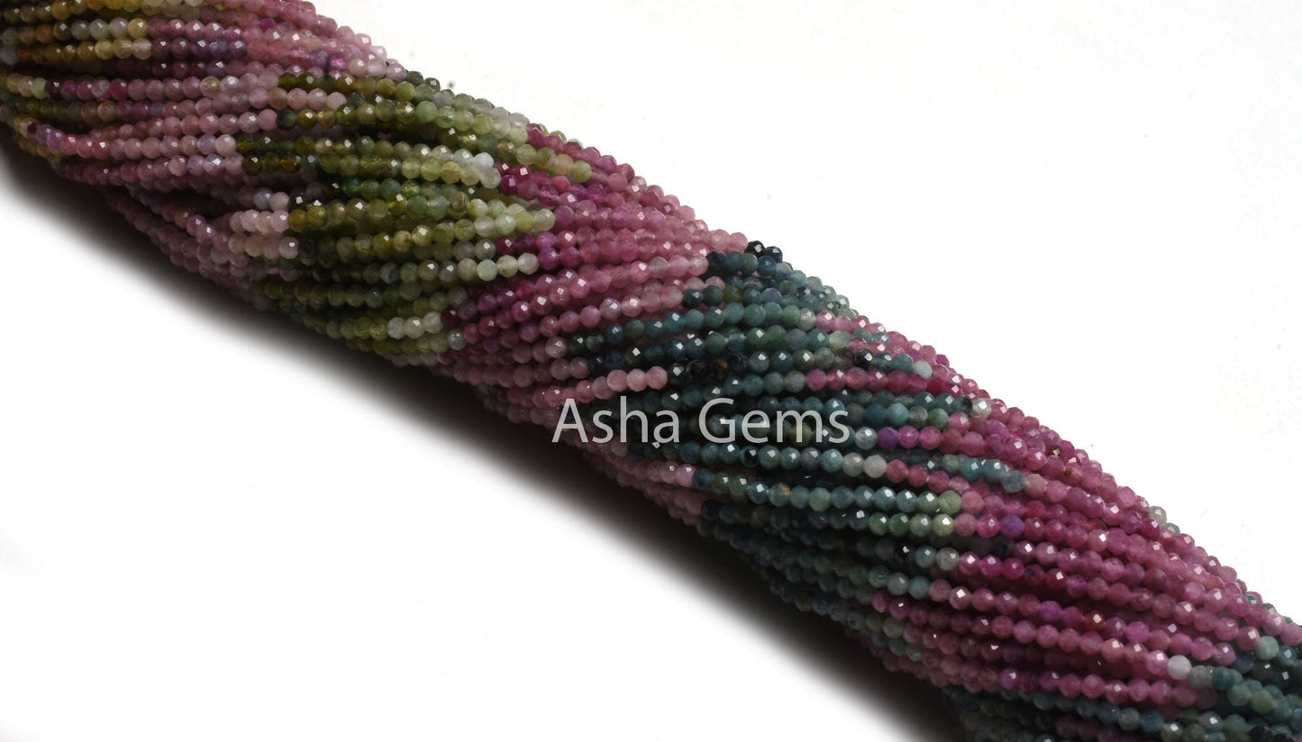 2.25 mm Natural Tourmaline Micro Cut Beads, Fine Multi Tourmaline Faceted Rondelle Machine Cut Gemstone Tiny Bead Jewelry Making Crafts SALE