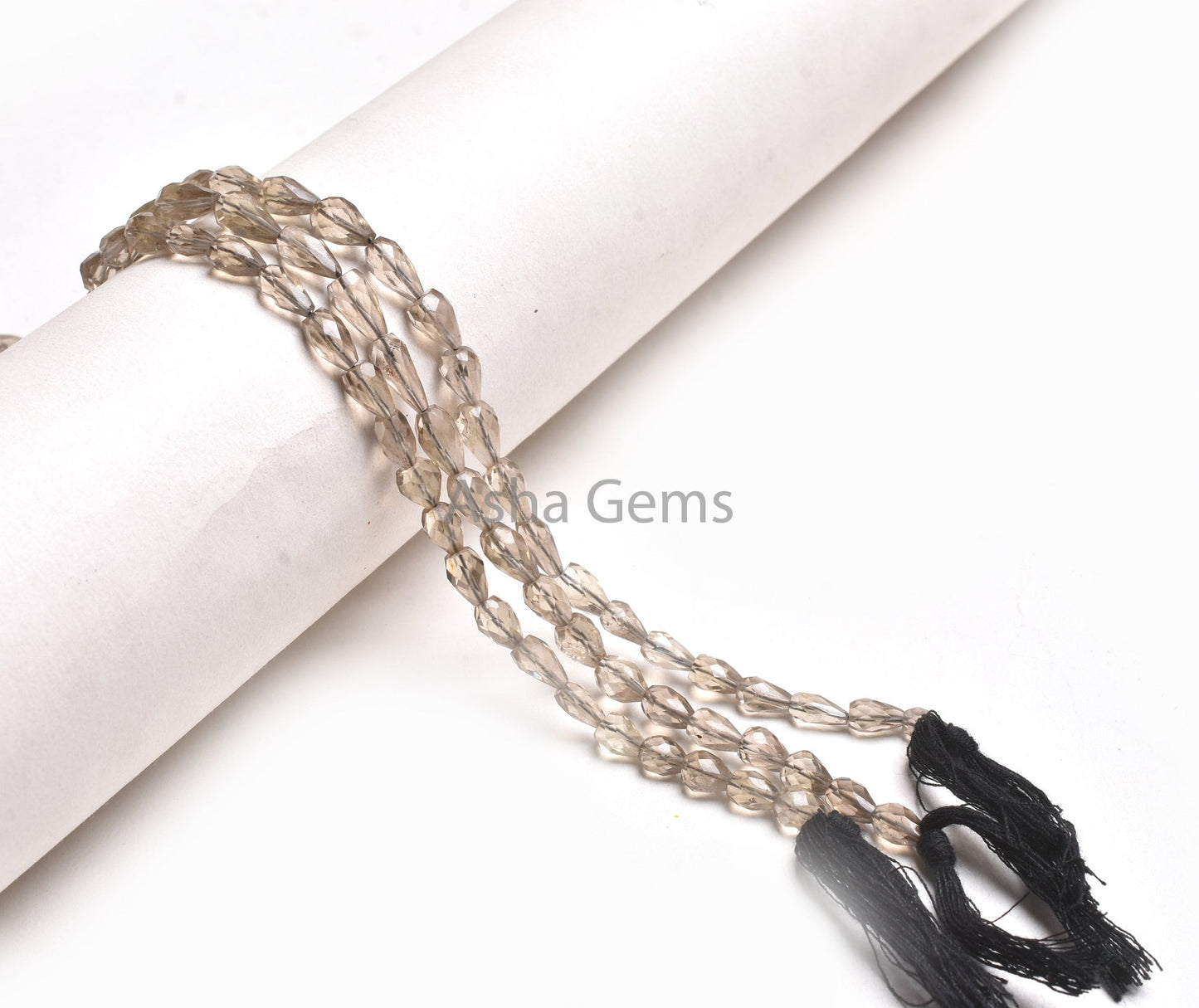 Beautiful Smoky Faceted Drops Shape Gemstone Beads,15" Natural Light Grey Smoky Indian Cut Straight Drill Teardrop Beads Smoky Jewelry SALE