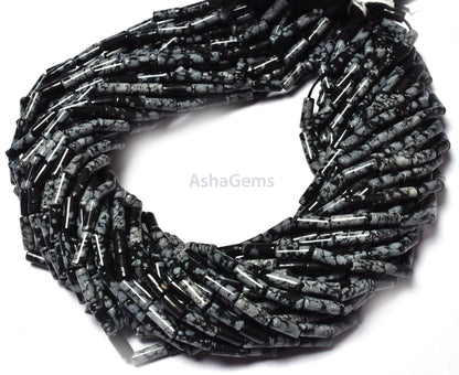 Natural Black Obsidian Smooth Fancy Tube Gemstone Beads, Black Obsidian Pipe Shape Beads, Briolette Obsidian Straight Drill For Craft Sale