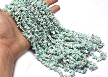 Natural Blue Larimar Uncut Chips Gemstone Beads,34" Strand Larimar Smooth Raw Rough Tiny Nugget Beads, Larimar Beads Jewelry Craft Necklace