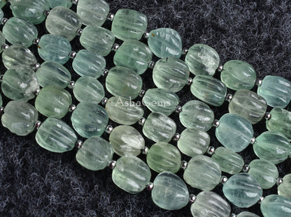 Fine Quality Green Fluorite Carving gemstone Beads,8" Strand Natural Fluorite Fancy Nugget Carved Bead, Fluorite Handmade carve Oval Beads