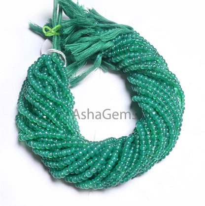 Natural Green Onyx Smooth Rondelle Shape Handmade Beads,12.5" Fine Green Onyx Beads, Onyx Rondelle Gemstone Loose Beads Jewelry making Craft