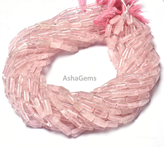 Beautiful Rose Quartz Pipe Shape Beads Natural Pink Quartz Smooth Handmade Fancy Tube Gemstone Beads Briolette Hand Cut Jewelry Beads SALE