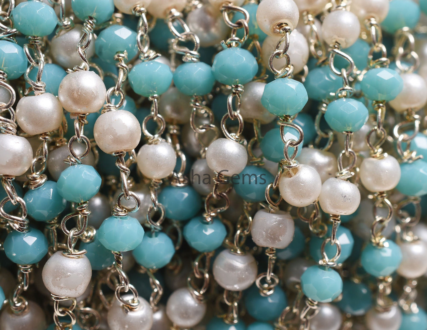 1,5,10,50 Feet Rosary Chain White Pearl, Blue Turquoise Hydro Beads Chain Silver Plated Wire Wrap Multi Color Beaded Chain For Necklace SALE