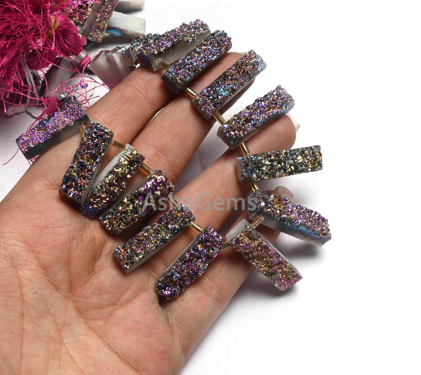 Pink Mystic Coated Druzy Fancy Long Slice Shape Gemstone Loose Beads, Druzy Beads, Pink Coated Drusy 7 Shape Beads Jewelry Making Craft SALE