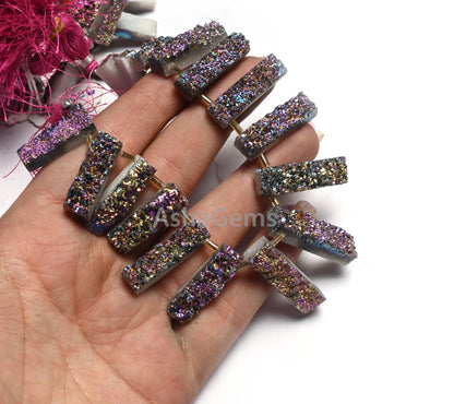 Pink Mystic Coated Druzy Fancy Long Slice Shape Gemstone Loose Beads, Druzy Beads, Pink Coated Drusy 7 Shape Beads Jewelry Making Craft SALE