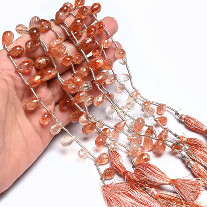 AAA Quality Natural Sunstone Faceted Drop Shape Beads, Shaded Red Orange Sunstone Teardrop Briolette Side Drill Sunstone Bead Jewelry Crafts