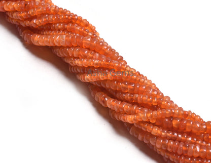 Fine Orange Carnelian Smooth Rondelle Shape Beads, Natural Carnelian Plain Handmade Tiny Gemstone Beads, Carnelian Bead Jewelry Crafts SALE