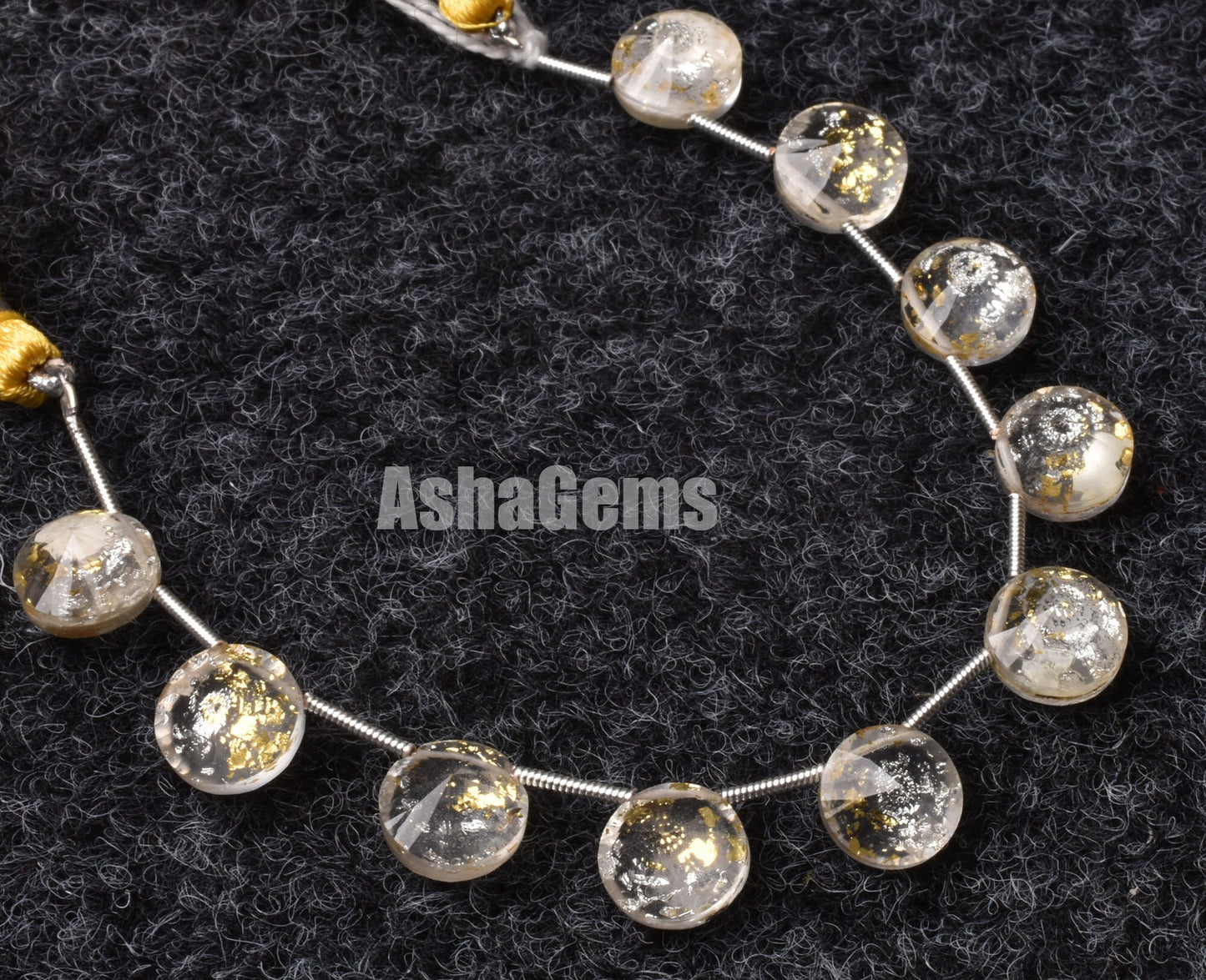 10 Pc Crystal Quartz Gold Foil Doublet Round Faceted Beads, Gold Foil Quartz Doublet Cut Stone Side Drill Beads, Gemstone Faceted Cabochons