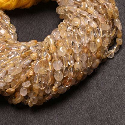 Natural Golden Rutile Smooth Tiny Nugget Gemstone Loose Beads, Beautiful Golden Rutile Plain Handmade Nugget Shape Rutile Bead Jewelry Craft (AG 22275)