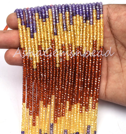 Beautiful Multi Color Zircon Micro Cut Faceted Beads,13" Strand AAA Multi Zircon Machine Cut Rondelle Shape Beads 3 mm,Jewelry Making Crafts