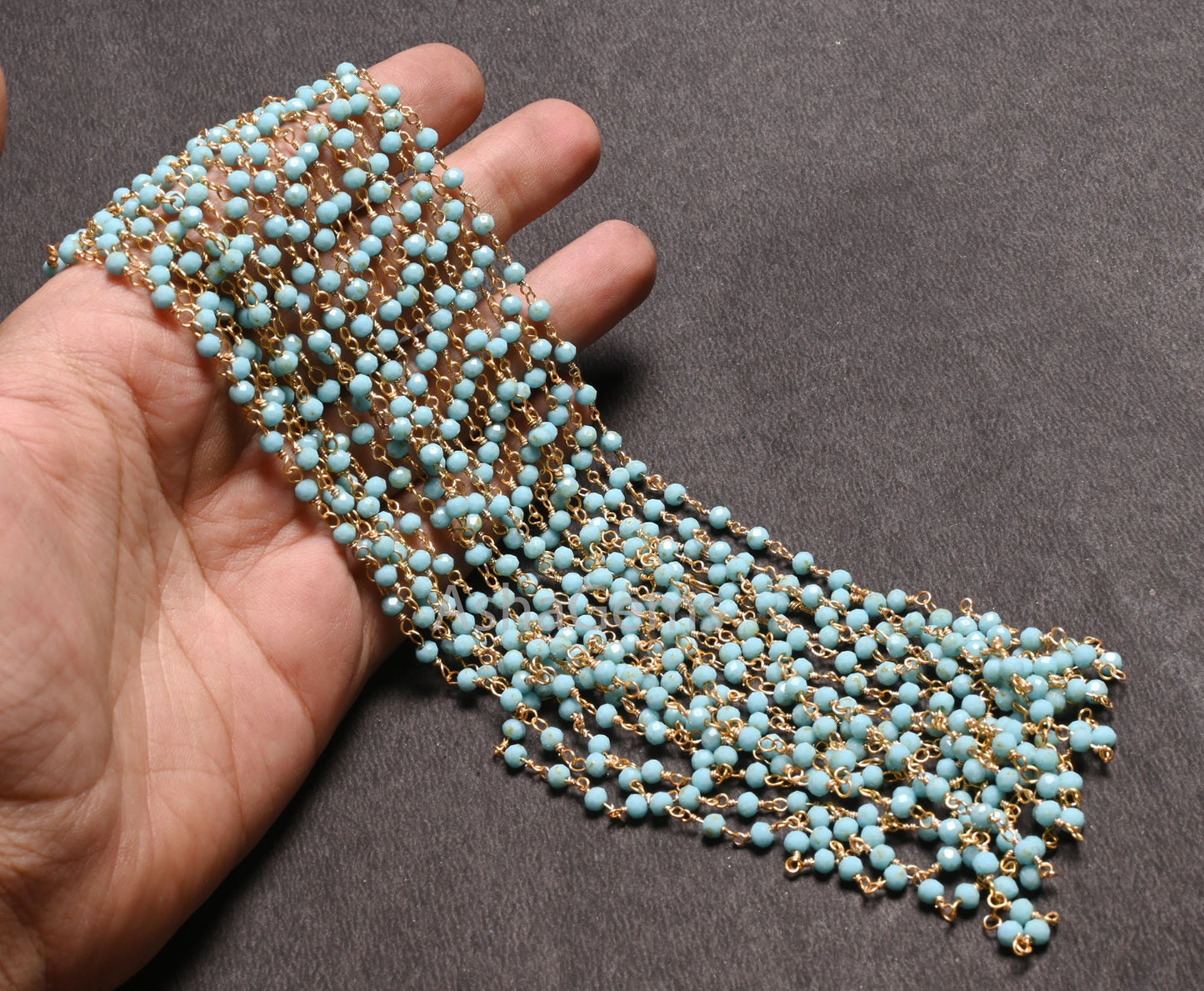 3,5,10,25 Ft,Blue Turquoise Hydro Rondelle Faceted Beaded Rosary Chain Gold Plated Wire,Jewelry Making,Finding,Size 3-3.5 mm,Bulk Roll Wire