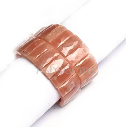 Natural Peach Moonstone Faceted Rectangle Beads,9x20-9.5x21 mm Moonstone Fancy Chicklet Briolette Gemstone AAA Moonstone Double Drill Beads