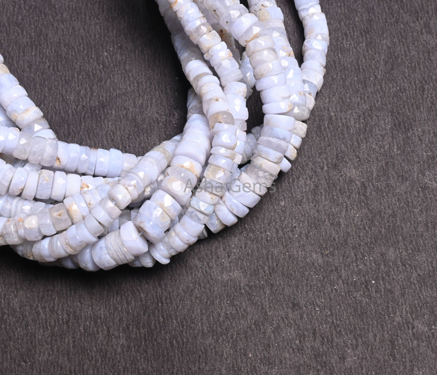 Natural Blue lace Agate Faceted Tyre Gemstone Loose Beads,16" Strand Blue Lace Agate Indian Cut Flat Wheel Shape Beads Jewelry Making Crafts