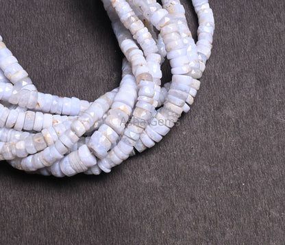 Natural Blue lace Agate Faceted Tyre Gemstone Loose Beads,16" Strand Blue Lace Agate Indian Cut Flat Wheel Shape Beads Jewelry Making Crafts