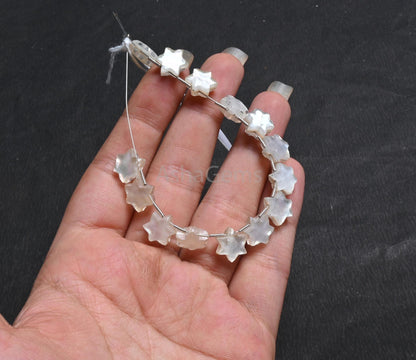 11 mm White Crystal quartz Moonstone Doublet Carving Star Shape Faceted Beads, Quartz Doublet Fancy Star Carved Handmade Gemstone Bead Craft
