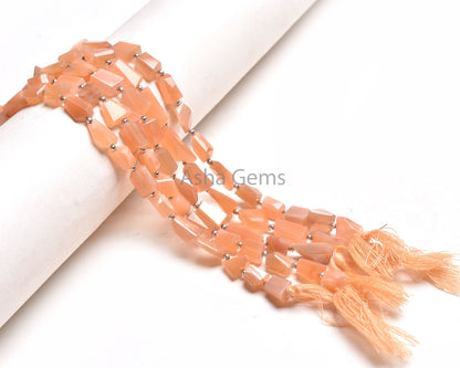 Fine Quality Moonstone Nugget Faceted Gemstone Beads, Natural Peach Moonstone Uneven Tumble Straight Drill Bead, AAA Pink Moonstone Jewelry