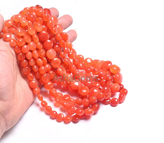 Fine Quality Carnelian fancy puff Coin Gemstone Beads, Natural Red Orange Carnelian Smooth Coin handmade Cornelian Bead Jewelry Making Craft