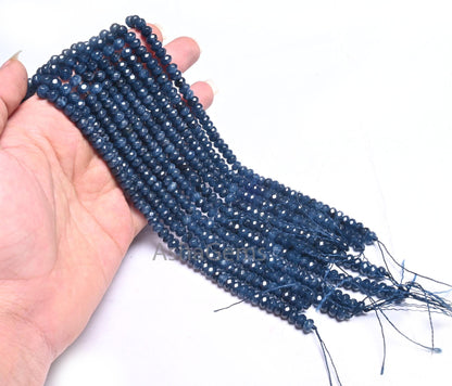 6 mm Beautiful Navy Blue Color Jade Quartz faceted Rondelle Shape Beads, Fine Blue Jade machine cut Gemstone Loose Beads Jewelry Crafts SALE