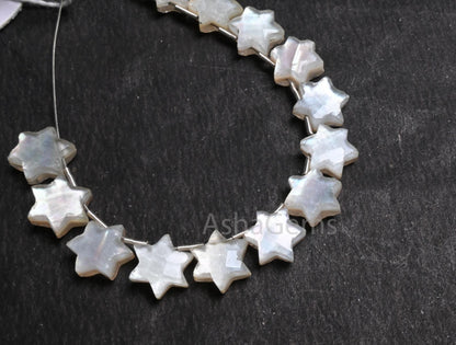 11 mm White Crystal quartz Moonstone Doublet Carving Star Shape Faceted Beads, Quartz Doublet Fancy Star Carved Handmade Gemstone Bead Craft