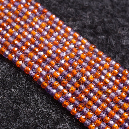 AAA multi orange Blue zircon Faceted Rondelle beads13" Cubic Zircon orange Blue One By One sequence Strand Micro Cut 3mm Zircon Bead Jewelry