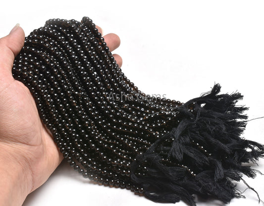 16" Strand Beautiful Smoky Quartz Smooth Round Ball Beads, AAA Smoky Beads, Natural Black Smoky Plain Round Gemstone Bead Jewelry Craft SALE