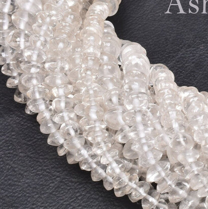 Natural Crystal Quartz Smooth Button Shape Gemstone Beads,13" Clear Crystal Plain Button, White Crystal beads handmade jewelry Crafts SALE