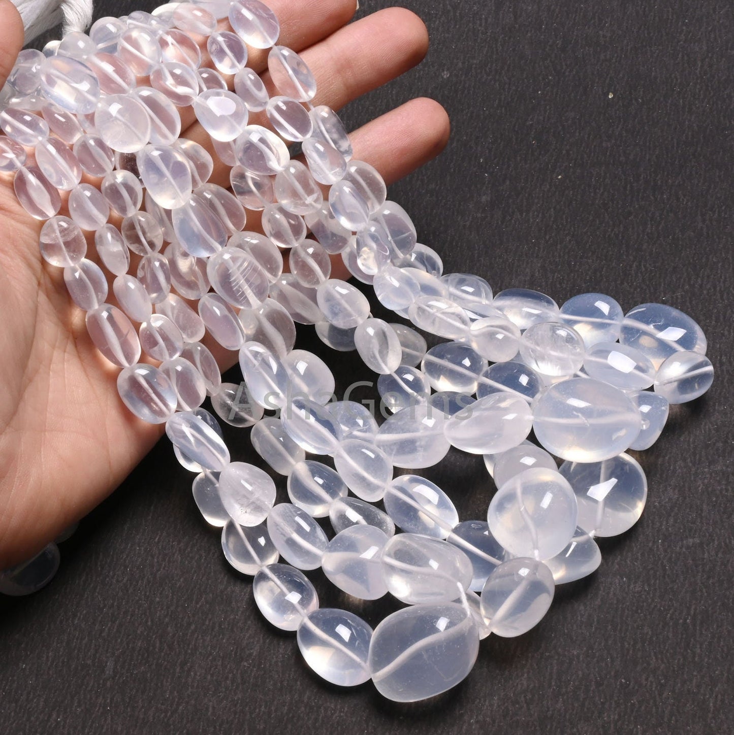 AAA Quality Ice Quartz Smooth Nugget Gemstone Loose Beads,9/18"Strand Natural White Ice Crystal Handmade Tumble Bead Necklace Making Jewelry