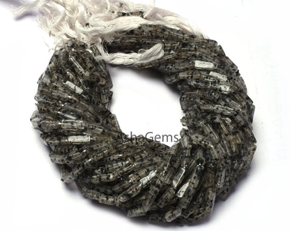 Natural Black Dot Quartz Smooth Rectangle Beads,13" Strand Dot Quartz Plain Handmade Long Rectangle Uneven Beads, Quartz Beads Jewelry SALE