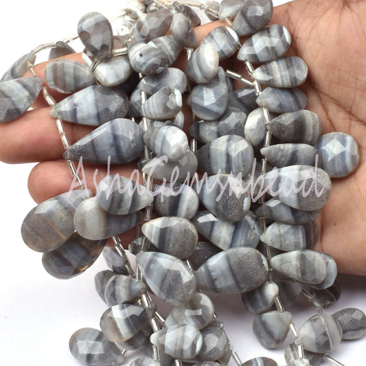 Grey Banded Agate Faceted Pear Shape Beads ,Boulder Agate Teardrop Gemstone Bead Faceted Briolette, Agate Beads Fancy Jewelry Craft Jewelry